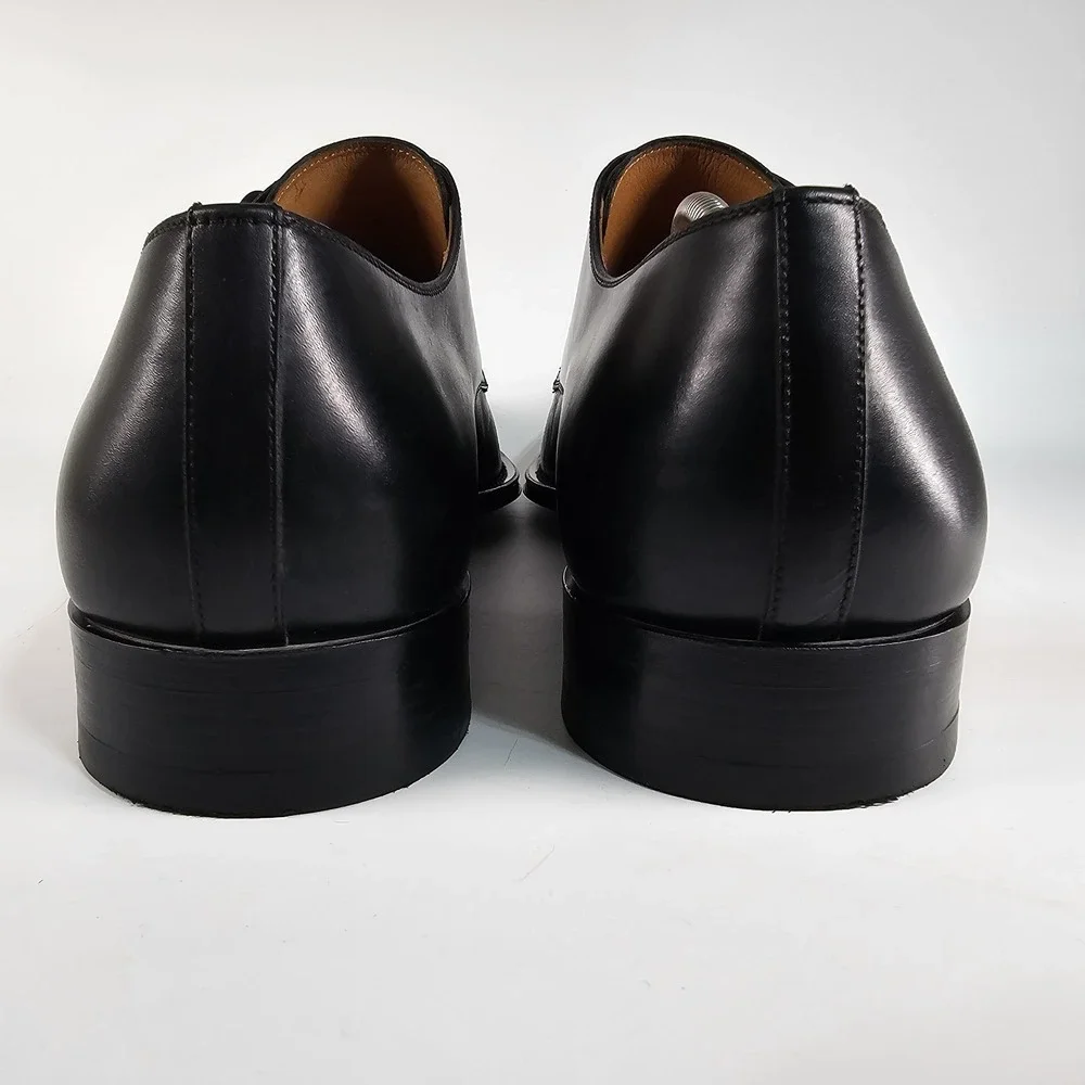 Magnanni Black Leather Single Monk Strap Loafers